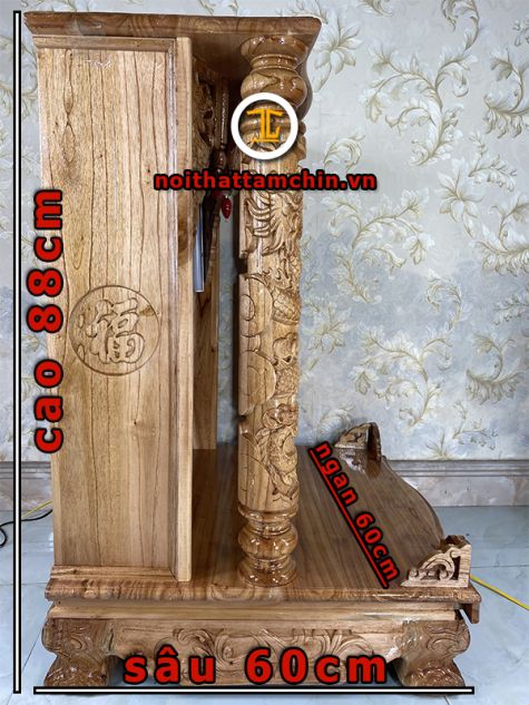 Bàn thờ ông địa gỗ xoan cột tròn 60x60x88 (Ngang x Sâu x Cao) 